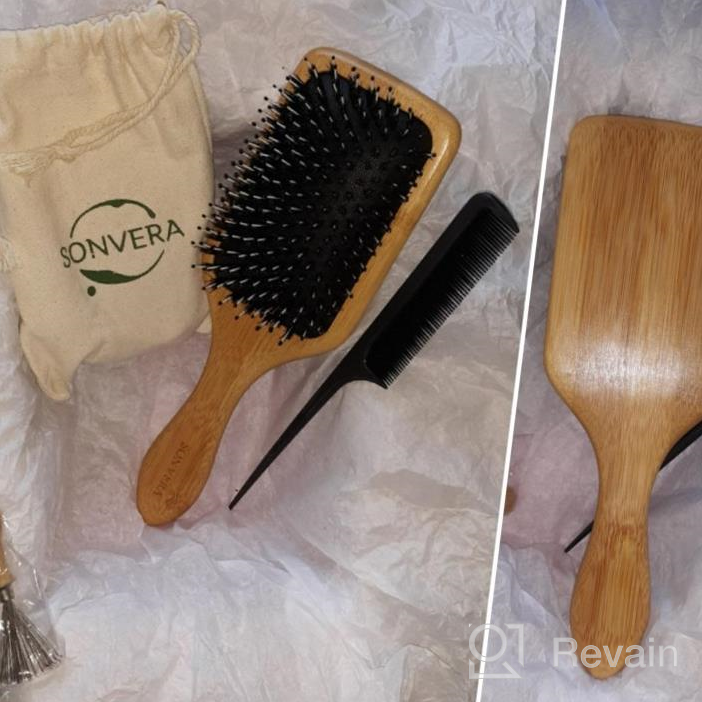 img 1 attached to Boar Bristle Hair Brush Set With Wide Tooth Tail Comb Men Detangling Hair Brushes For Women Mens Paddle Brush Bamboo Wooden Bore Natural Hairbrush For Shine Fine Hair Reduce Frizz Improve Hair Texture review by Michael Luna