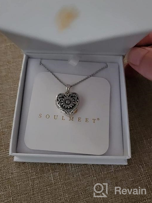 img 1 attached to Keep Your Loved Ones Close With SOULMEET Heart-Shaped Sunflower Locket Necklace - Customizable Sterling Silver/Gold Jewelry With Picture Holder review by Greg Quinit