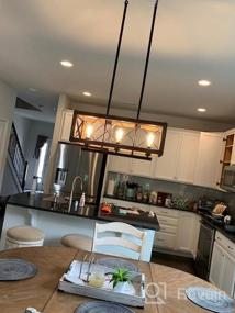 img 3 attached to Rustic Modern Farmhouse Chandelier With 3 Lights, 24" Rectangular Dining Room Lighting Fixture, Hangable Pendant Lamp With Wood And Black Metal Finish