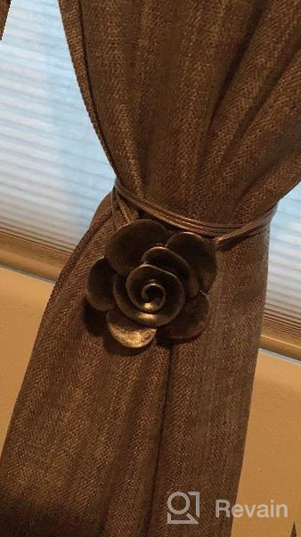 img 1 attached to Vintage Resin Flower Magnetic Curtain Tie Back With Rope Drapery - Lewondr Decorative Buckle Holder For Home, Office, Cafe Balcony And Outdoor Use - Gray review by Chris Mania