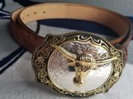 img 1 attached to Large Golden Rodeo Texas Cowboy Western Belt Buckle - HUABOLA CALYN Long Horn Bull review by Rick Bear