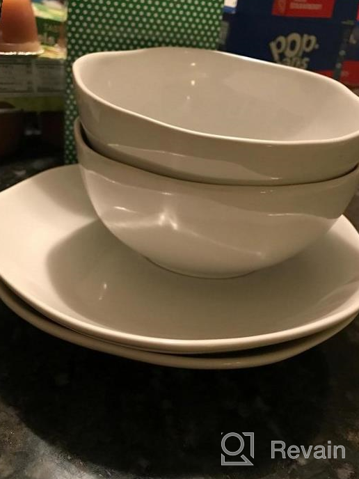 img 1 attached to LE TAUCI Grey Ceramic Dinnerware Set For 4 - 12-Piece Set With 10" Dinner Plates, 8" Salad Dishes, And 22 Oz Bowls - Ideal Housewarming Or Wedding Gift - Dishwasher, Microwave, And Oven Safe review by Victor Ewing