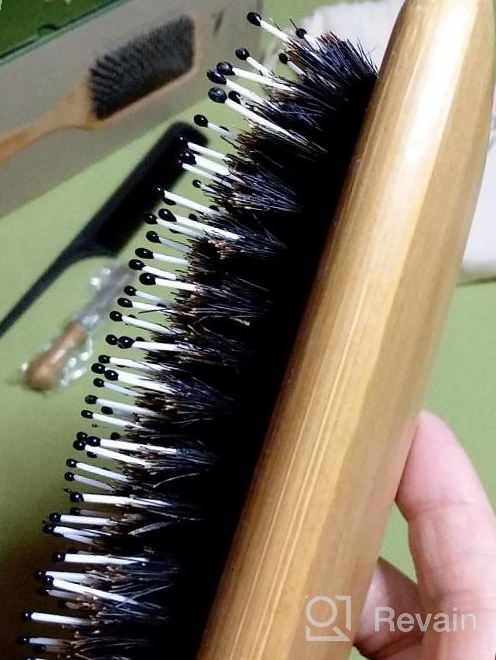 img 1 attached to Boar Bristle Hair Brush Set With Wide Tooth Tail Comb Men Detangling Hair Brushes For Women Mens Paddle Brush Bamboo Wooden Bore Natural Hairbrush For Shine Fine Hair Reduce Frizz Improve Hair Texture review by Jeff Pfaff