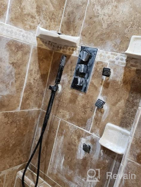 img 1 attached to Luxury Black Thermostatic Shower System With Body Jets, 12" Ceiling Rainfall Shower Faucet Fixtures Set With Mixer Valve And Handheld Brass Shower Combo Kit For Modern Bathroom review by Jeff Robeson