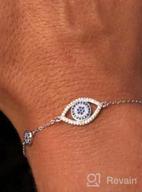 img 1 attached to Kaletine Blue Evil Eyes Link Bracelet - Hypnotic Sterling Silver 925 CZ Chain - Adjustable Length Range: 6.7", 7", 7.5 review by Eddie Orrell