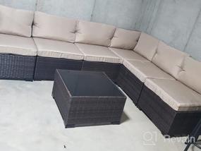 img 4 attached to Набор мебели для патио UPHA из 7 предметов - коричневый плетеный диван из ротанга PE, подушки и стеклянный журнальный столик для бассейна, лужайки и балкона