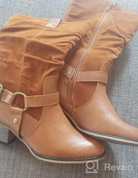 img 1 attached to Western Style Cowboy Boots For Women - DailyShoes Slouch Neck Mid-Calf Ankle Buckle Strap review by George Sullivan