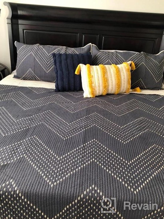 img 1 attached to Grey Chevron Quilt Set - Breathable Cotton Reversible Coverlet, Full/Queen Size, All Season Bedding Layer For Winter By INK+IVY. review by Brian Motley