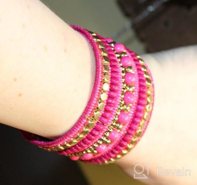 img 1 attached to 💖 The Vibrant Pink and Elegant Gold Bead Tribal Spiral Cuff Bracelet for a Chic Traditional Look review by Mazie Laporte