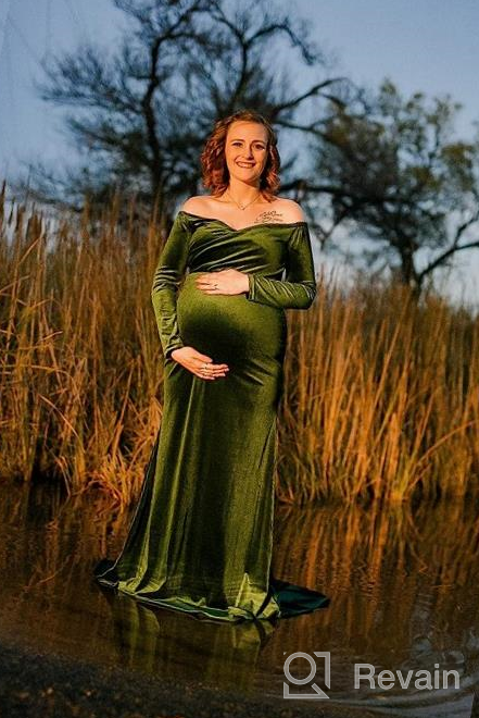 img 1 attached to Maternity Off Shoulder Long Sleeve Fitted Gown Half Circle Maxi Photography Dress For Photo Props OQC Velvet review by Alfonso Wilson