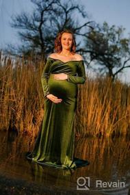 img 7 attached to Maternity Off Shoulder Long Sleeve Fitted Gown Half Circle Maxi Photography Dress For Photo Props OQC Velvet