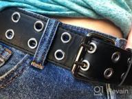 img 1 attached to SANSTHS 1.5 Inch PU Leather Punk Rock Metal Jeans Belts For Men And Women - Double Grommet review by Drew Beckett