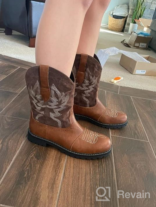 img 1 attached to Hawkwell Women'S Embroidered Western Cowboy Cowgirl Boots - Stylish Mid Calf Fashion With Round Toe review by Antonio Rojas