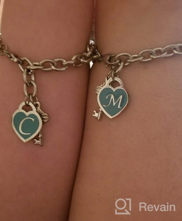 img 1 attached to 💖 Personalized Heart Engraved Alphabet Initial Bracelets - Tony & Sandy Stainless Steel Silver Charms Bracelet with Cute Key. Perfect Birthday or Christmas Jewelry Gift for Women and Teen Girls. review by John Galbraith