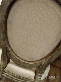 img 5 attached to 🪑 Set of 2 Distressed Beige Fabric French Farmhouse Chairs with Round Rattan Back - Elegant Tufted Kitchen and Dining Room Furniture