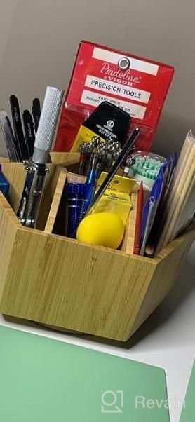 img 1 attached to Kids Bamboo Rotating Art Caddy Organizer With 7 Large Compartments, Pen Storage Holder For 325+ Pencils, Markers & Education/Craft Supplies - Black review by Ryan Draper