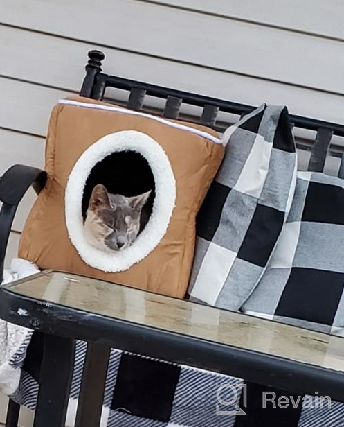 img 1 attached to Hollypet Self-Warming Cat Tent For Kittens And Small Dogs - 2 In 1 Triangle Feline House Hut With Washable Cushion - Indoor/Outdoor Pet Bed - Gray Antler - 16 X 16 X 17 Inches review by Tim Morrison