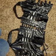 img 1 attached to KIWI RATA Women's Punk Rock Faux Leather Buckle-Up Corset Bustier Basque Set with G-String review by Marcus Krieger