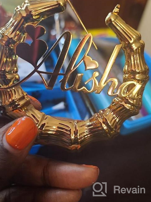 img 1 attached to Personalized 18K Gold Plated Bamboo Hoop Earrings Custom Name Jewelry Gift For Women Girls Hip-Hop Fashion review by Amber Austin