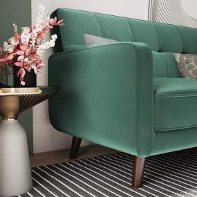 img 2 attached to Stylish And Space-Saving Emerald Green Velvet Loveseat Sofa With Tufted Design And Sturdy Wood Legs