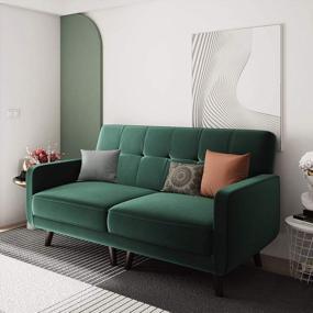 img 3 attached to Stylish And Space-Saving Emerald Green Velvet Loveseat Sofa With Tufted Design And Sturdy Wood Legs