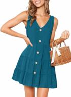 mitilly sleeveless v-neck button-down swing dress with pockets for women's summer casual wear logo