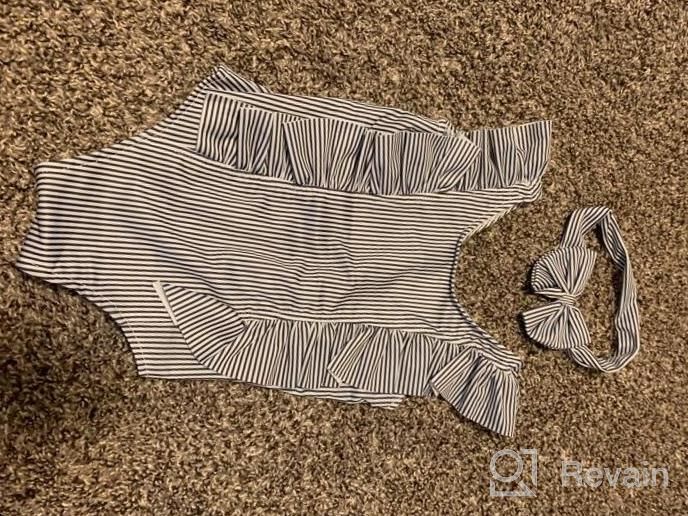 img 1 attached to Stylish Baby Girl Bikini Striped Beach Swimsuit + Headband Set - Perfect For Summer Bathing! review by Jessica Wood