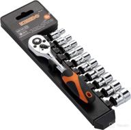 🔧 kendo 11pcs 1/4'' drive metric ratchet socket wrench set - professional 72 tooth reversible quick release wrench with 10 crv sockets - 5mm to 14mm - including storage rack логотип