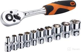 img 3 attached to 🔧 KENDO 11pcs 1/4'' Drive Metric Ratchet Socket Wrench Set - Professional 72 Tooth Reversible Quick Release Wrench with 10 CrV Sockets - 5mm to 14mm - Including Storage Rack