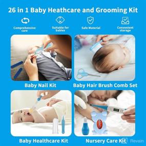 img 3 attached to 👶 Comprehensive 26-in-1 Baby Healthcare and Grooming Kit: Electric Nail Trimmer Set, Haircut Tools, and More for Newborns - Blue