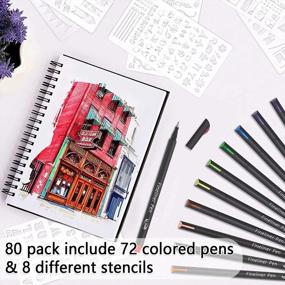 img 2 attached to Tebik 80 Pack Journal Planner Pens Colored Pens, 72 Colors Drawing Pens With 8 Stencils, Fineliners For Journal Planner Note Calendar Writing Coloring, Drawing & Detailing School Office Art Supplies