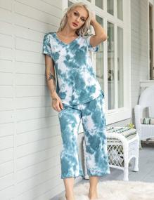 img 3 attached to Women'S Tie-Dye Pajama Sets With Capri Pants And Pocket - EnjoyNight Sleepwear Lounge Sets