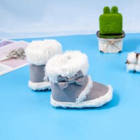 img 1 attached to Infant Baby Boys Girls Plush Winter Snow Boots Cowboy Tassels Bowknot Ankle Side Zipper Soft Sole Toddler Newborn Warm First Walker Crib Outdoor Shoes