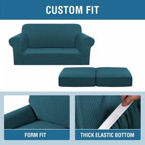 img 1 attached to 3 Piece Stretch Sofa Covers For 2 Cushion Loveseat Couch Slipcovers Furniture Cover Thicker Jacquard Fabric Medium Deep Teal