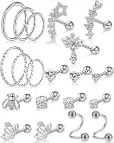 img 4 attached to Stylish And Safe: 20 Surgical Steel Cartilage Earrings For Women With CZ Studs And Hoops
