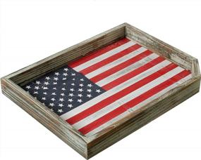 img 1 attached to Rustic Torched Wood Serving Tray - American Flag Design Decorative Ottoman Coffee Table Display