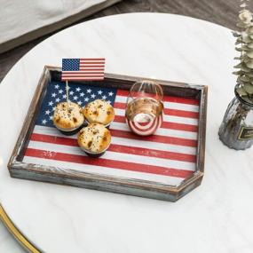 img 3 attached to Rustic Torched Wood Serving Tray - American Flag Design Decorative Ottoman Coffee Table Display