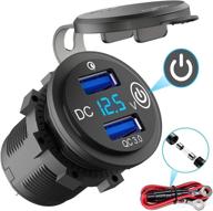 quick charge 3.0 12v usb outlet: dual usb car charger with power switch, led voltmeter, waterproof - ideal for car boat motorcycle rv atv logo