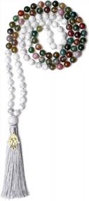 img 4 attached to Ethnic Charm: COAI Hand Knotted Tassel Stone Mala Necklace With 108 Beads