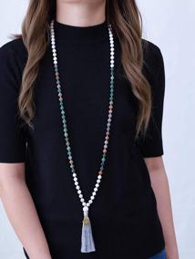 img 3 attached to Ethnic Charm: COAI Hand Knotted Tassel Stone Mala Necklace With 108 Beads
