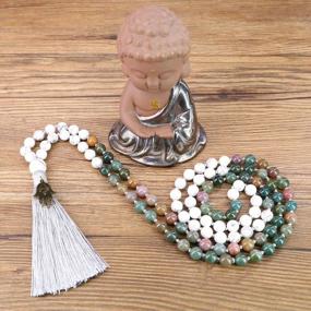 img 1 attached to Ethnic Charm: COAI Hand Knotted Tassel Stone Mala Necklace With 108 Beads