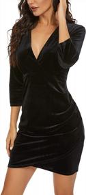 img 1 attached to Women'S Sexy V-Neck Velvet Pleated Mini Party Dress - 3/4 Sleeve Stretchy Clubwear By Olrain