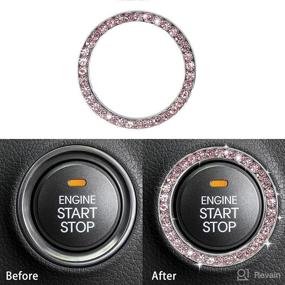 img 1 attached to Steering Wheel Bling Crystal Emblem Car Starter Rings Accessory 4Pcs Interior Decal Sticker Compatible For Chevy (Pink)