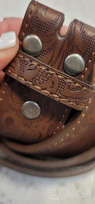 img 1 attached to 👉 Embossed Western Scrollwork Brown Leather Men's Belt Accessories review by Dave Lopez