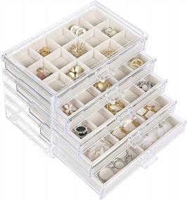 img 4 attached to Women'S Clear Acrylic Jewelry Box With 5 Drawers - Velvet Earring Display Holder For Rings, Bracelets, Necklaces And Earrings - Birthday & Christmas Gift Idea By Misaya