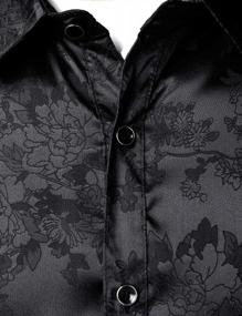 img 1 attached to ZEROYAA Men'S Shiny Satin Rose Floral Jacquard Long Sleeve Button Up Dress Shirts For Party Prom