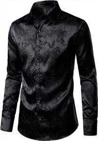 img 3 attached to ZEROYAA Men'S Shiny Satin Rose Floral Jacquard Long Sleeve Button Up Dress Shirts For Party Prom