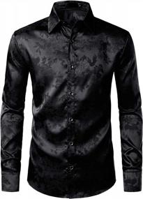 img 4 attached to ZEROYAA Men'S Shiny Satin Rose Floral Jacquard Long Sleeve Button Up Dress Shirts For Party Prom