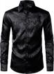 zeroyaa men's shiny satin rose floral jacquard long sleeve button up dress shirts for party prom logo