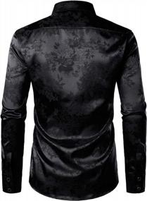 img 2 attached to ZEROYAA Men'S Shiny Satin Rose Floral Jacquard Long Sleeve Button Up Dress Shirts For Party Prom